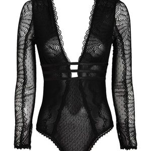 Jonathan Simkhai double lace plunge bodysuit - small